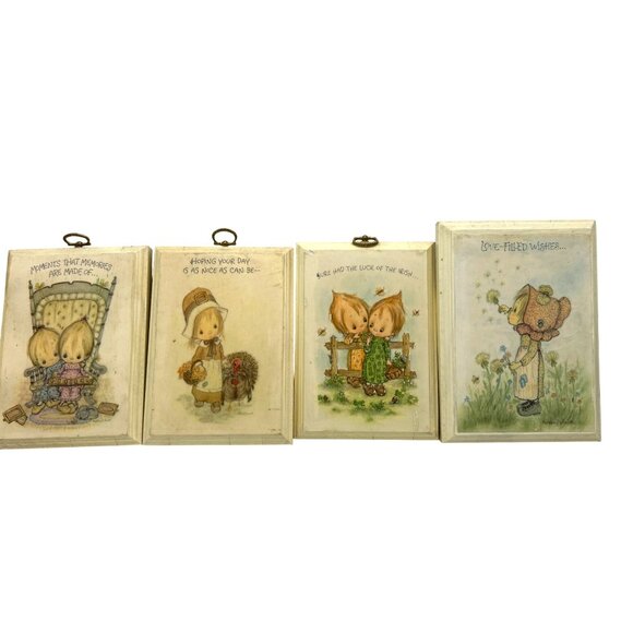 Hallmark Betsy Clark Wooden Plaques 1970s Set 4 Friendship Holiday Grannycore - Picture 1 of 5